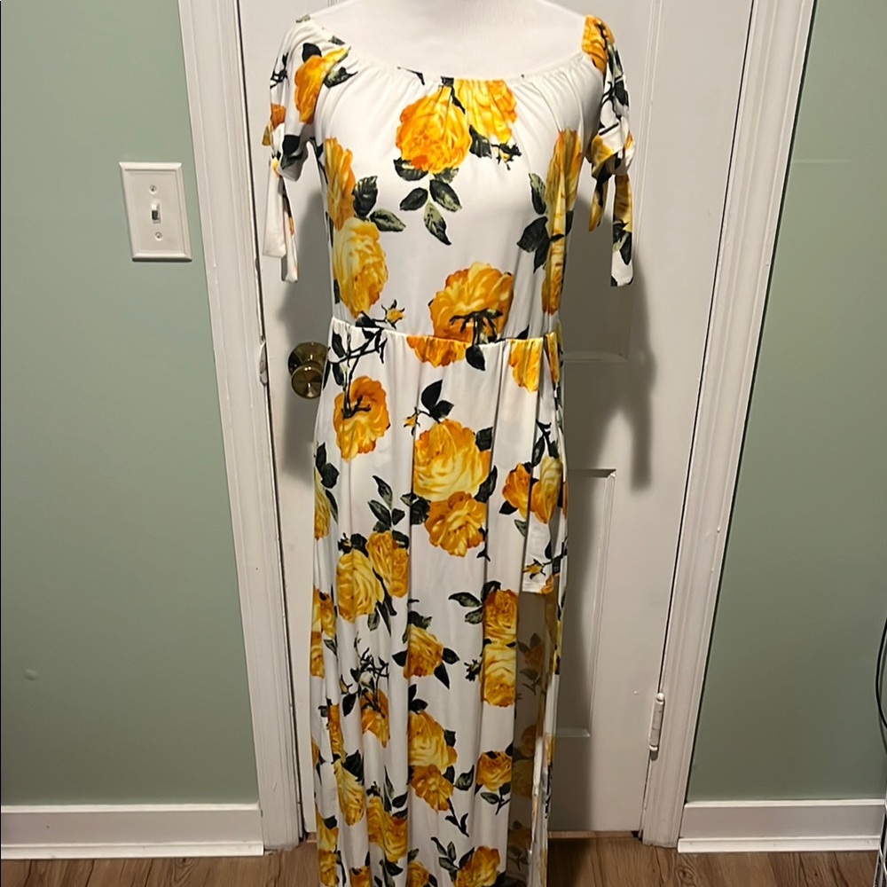 Floral Off-Shoulder Maxi Dress - Yellow Roses